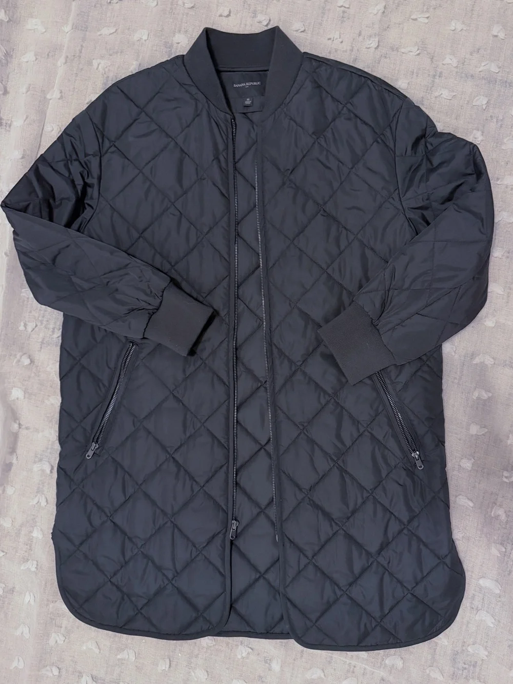 New! Banana Republic Black Quilted Long  Jacket